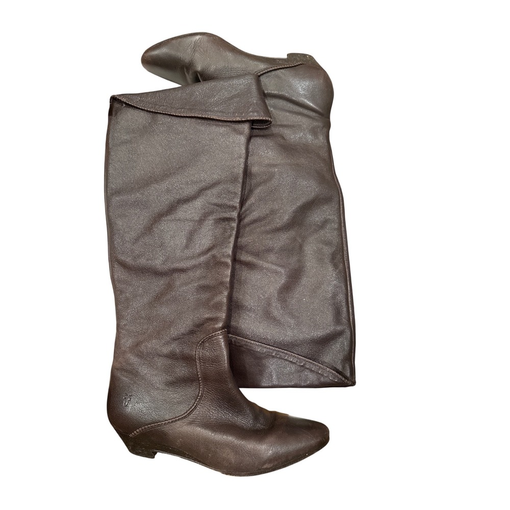 FRYE Sunny Tall Cuff VL Women Boots Brown Leather Knee High Wedge Size‎ 10
